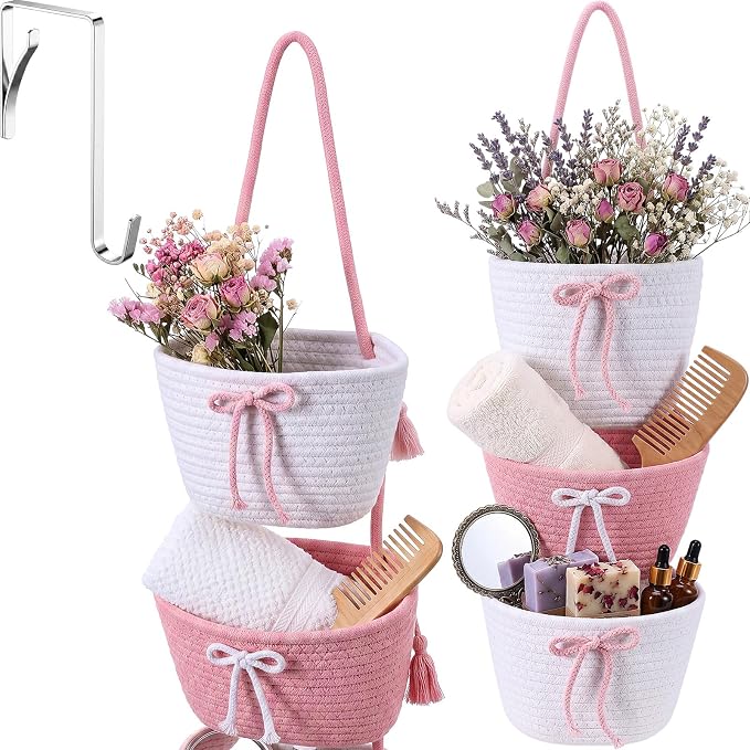 3-Tier Hanging Wall Basket Wall Mounted Woven Basket by Ferrochef