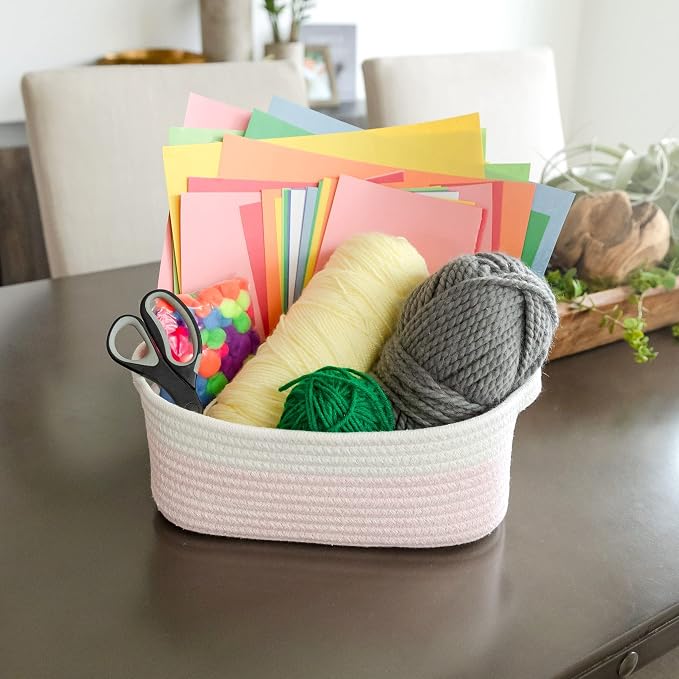 NaturalCozy 5-Piece Rectangle Storage Basket Set- Natural Cotton Rope Woven - Image 5