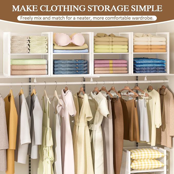 4-Tier Stackable Closet Organizers and Storage Basket, Wire Clothes Shelf - Image 4