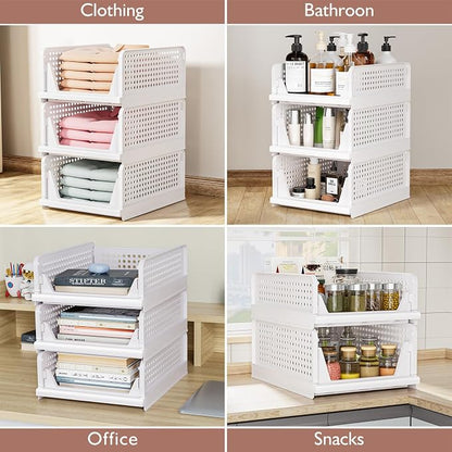4 Pack Folding Closet Organizers Storage Box, Stackable Storage Bins, Plastic - Image 7