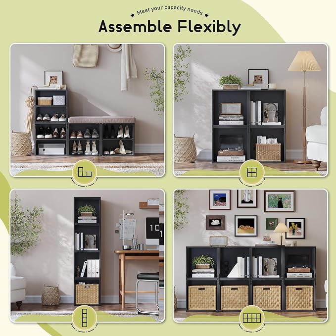 Homkdom 2 Cube Bookshelf Organizer, DIY Wooden Open Book Shelf - Image 5