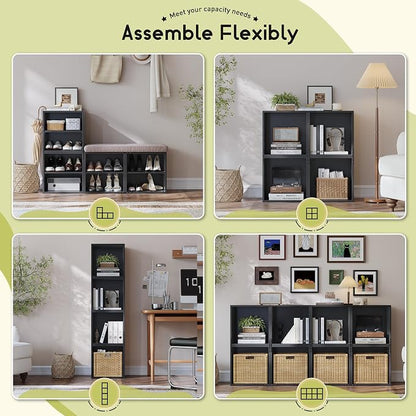 Homkdom 2 Cube Bookshelf Organizer, DIY Wooden Open Book Shelf - Image 5