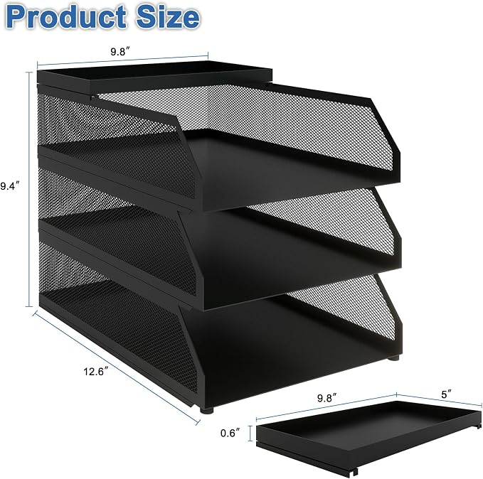 Natwind 3-Tier Desk Organizer, Desk Accessories, Stackable Paper Tray, Metal - Image 2