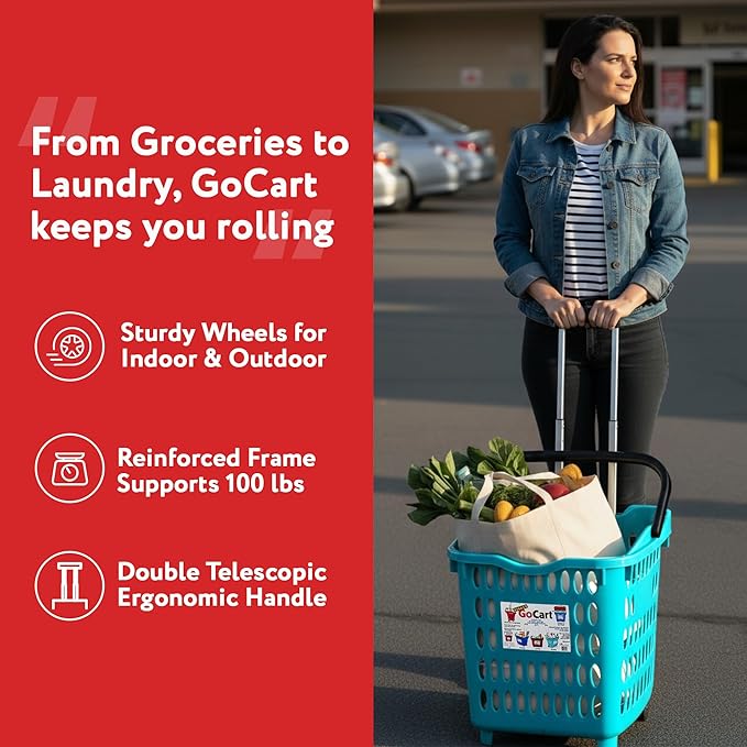dbest products Bigger GoCart Grocery Cart Rolling Shopping Laundry Basket on - Image 4
