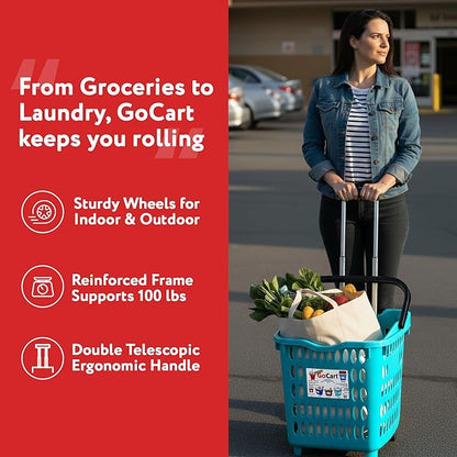dbest products Bigger GoCart Grocery Cart Rolling Shopping Laundry Basket on - Image 4