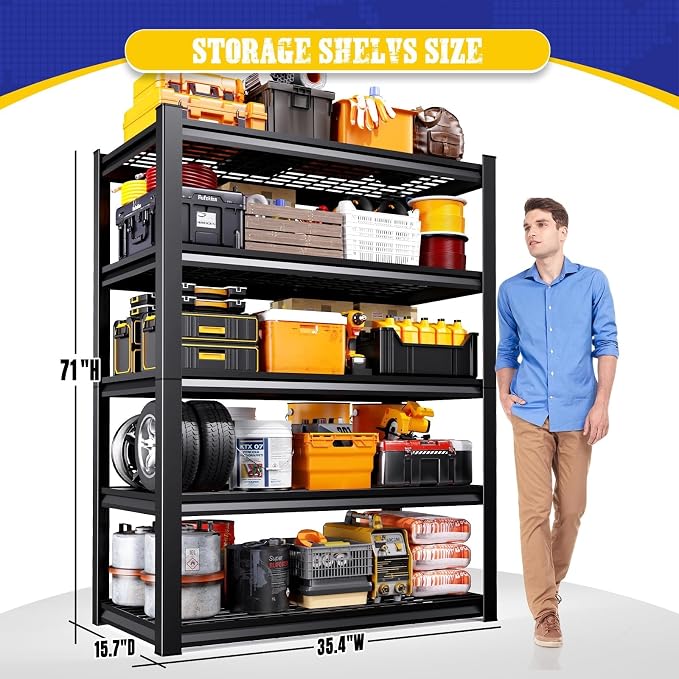 2 Pack Garage Shelving Heavy Duty 5-Tier Storage Shelves, Adjustable Metal - Image 3