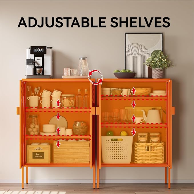 COFaR Orange Metal Storage Cabinet, 47”H Vibrant Coffee Bar & Buffet Sideboard - Image 5