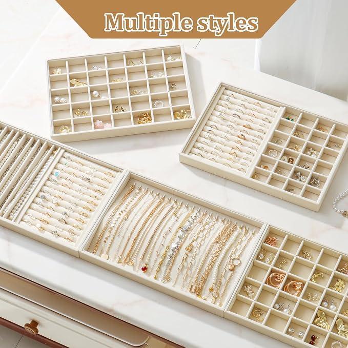 Large Velvet Jewelry Tray 2 Pack Stackable Jewelry Display Drawer Inserts Trays - Image 7
