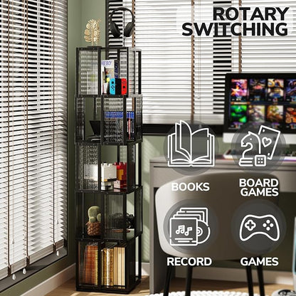 BAMEOS Solid Wood Rotating Bookshelf Tower 5 Tier，360°Storage Spinning Bookcase - Image 8