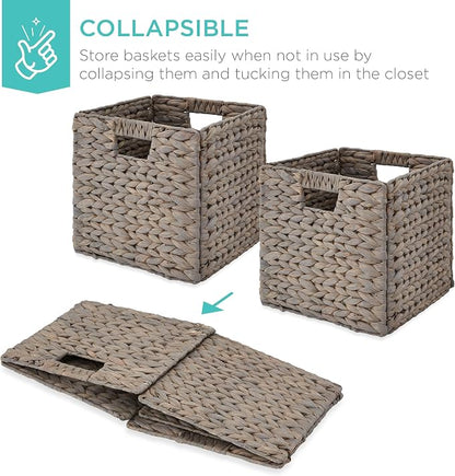Best Choice Products 13x13in Pack of 5 Cube Storage Baskets, Water Hyacinth - Image 3