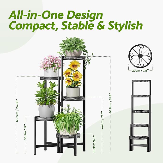 5 Tiered Tall Plant Stand Indoor Outdoor, Metral Plant Shelf - Image 3