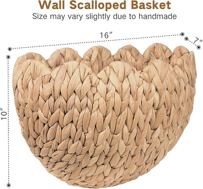 iEGrow Wicker Wall Basket, Scalloped Wall Basket Natural Water Hyacinth - Image 3