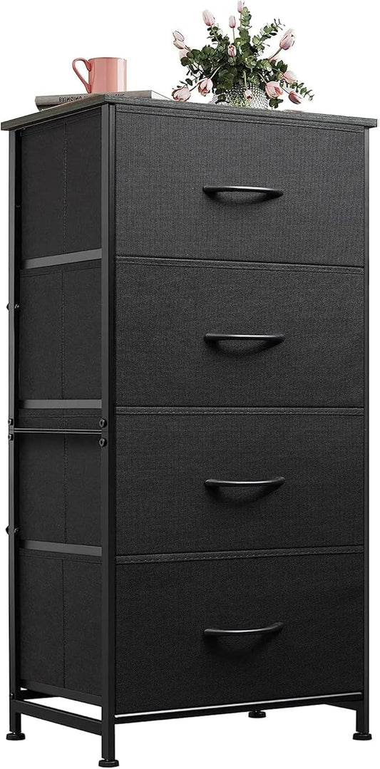 WLIVE Small Dresser Nightstand for Bedroom, 4 Drawers, Charcoal Black | 4 by WLIVE