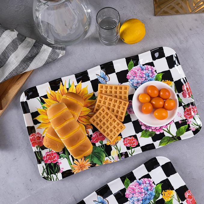 LEHAHA Rectangular Melamine Sunflower Serving Tray, 2-Piece Hydrangea Serving - Image 4