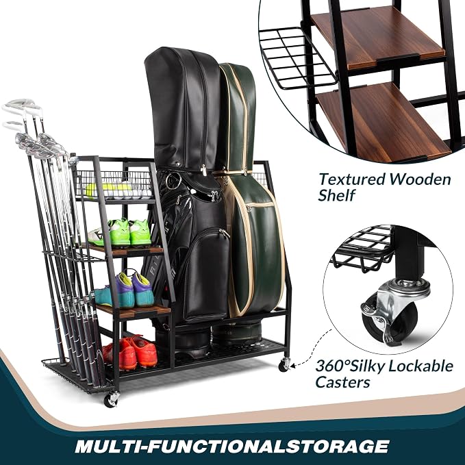 Golf Bags Storage Garage Organizer, Golf Bag Rack Fits 2/3 Golf Bags and Golf - Image 2