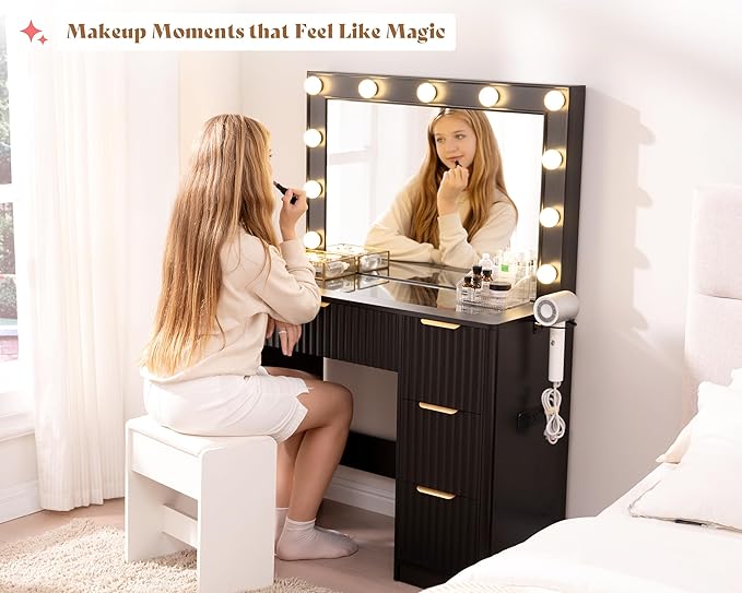 AMERLIFE 36.2" Fluted Vanity Desk - Image 4