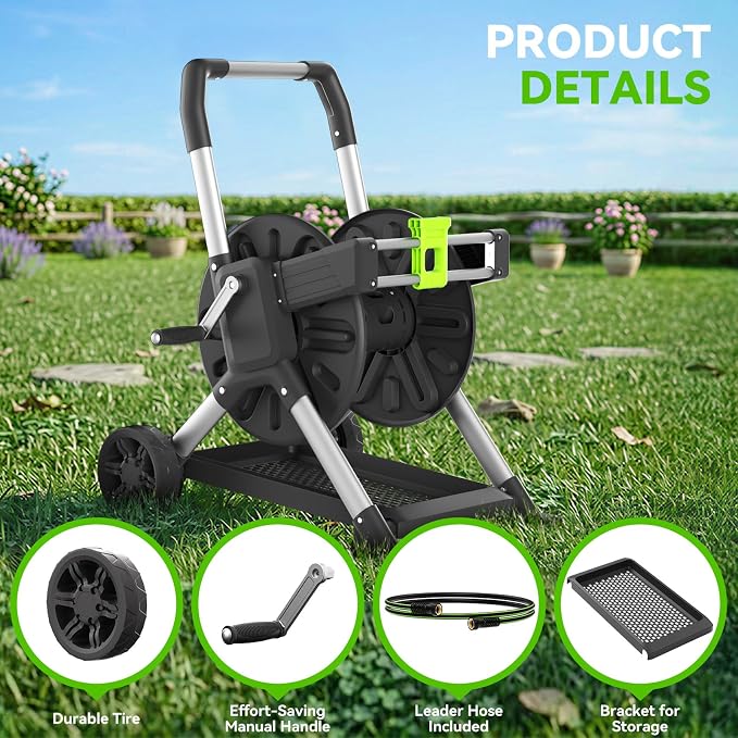 Upgrade Garden Hose Reel Cart, Holds 200 Feet of 5/8-Inch Hose, Hose Reel Cart - Image 4