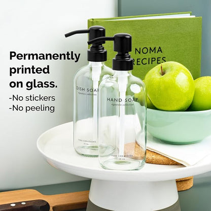 Vine Creations Clear Glass Soap Dispenser Set, Dish Soap and Hand Soap - Image 3
