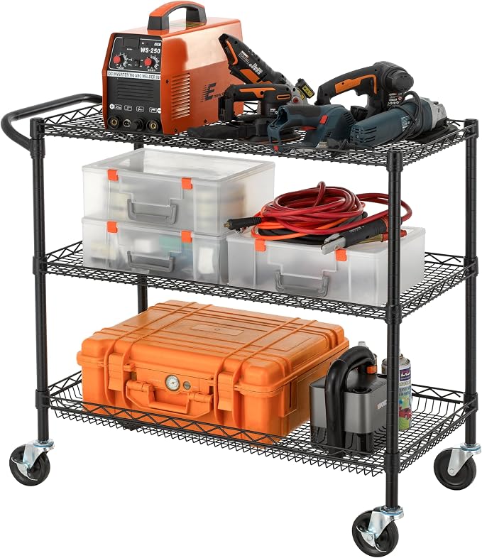 Finnhomy 3 Tier Heavy Duty Commercial Grade Utility Cart, Wire Rolling Cart - Image 2