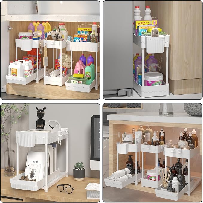 3 Pack Under Sink Organizers, 2-Tier Multi-Use Kitchen and Bathroom Organizers - Image 6
