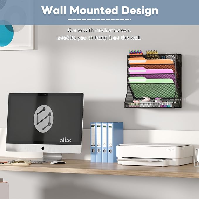 File Organizer Wall Mounted 5 Tiers, Durable Adjustable Metal Vertical Hanging - Image 4