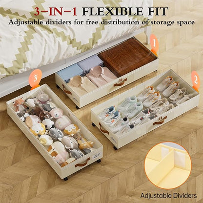 Yecaye Under Bed Storage with Wheels, 65L Under Bed Storage Containers with - Image 3