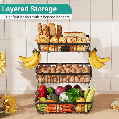 3 Tier Fruit Basket for Kitchen Counter - Image 2