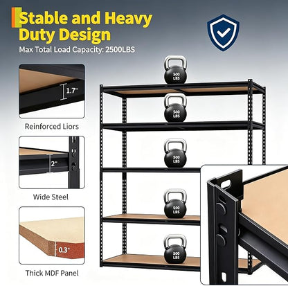 Heavy Duty Garage Storage Shelves, 5-Tier Metal Adjustable Shelving Unit - Image 4