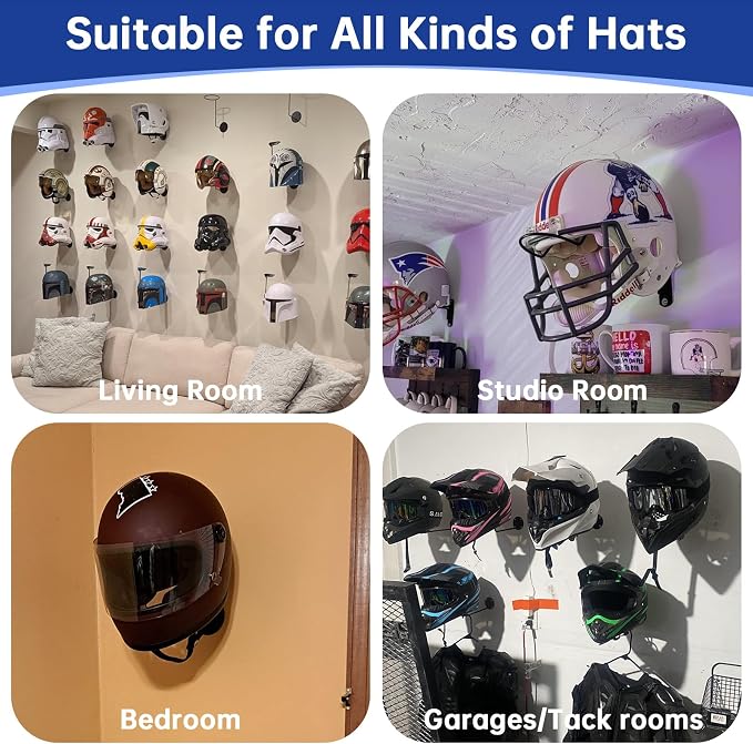 4-Pack Wall-Mounted Multi-Purpose Helmet Storage Display Rack - Image 6