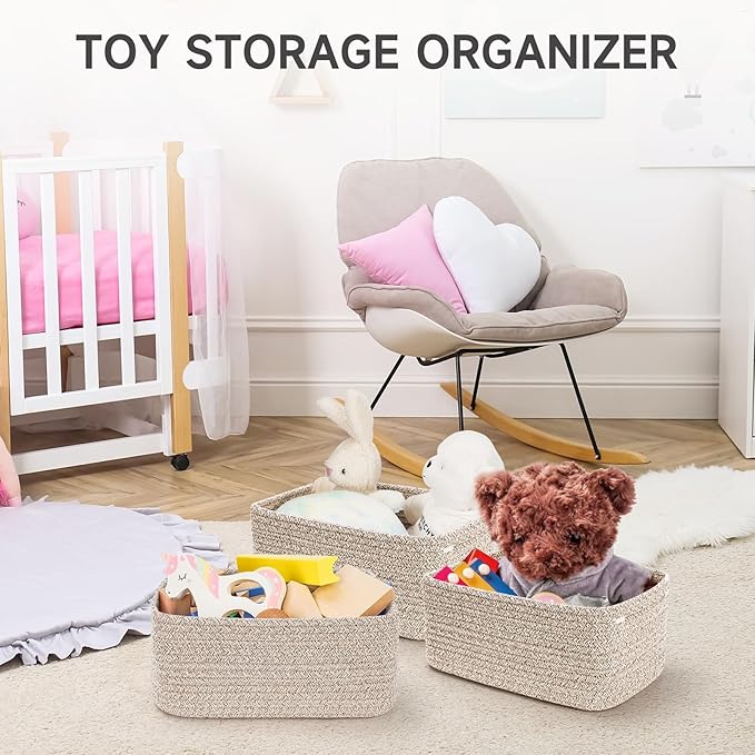 3-Pack Small Storage Baskets for Organizing | Woven Shelf Toy Basket | Rope - Image 6
