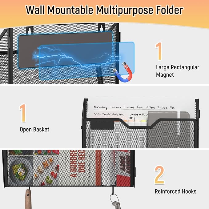 Docnest 6 Pack Dual-Mount Magnetic Mesh File Holders, Wall Organizer | Mount - Image 4