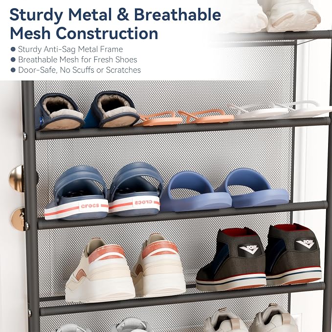 Whitmor 36 Pair Over The Door Shoe Organizer, 12 Tier Hanging Shoe Organizer - Image 5
