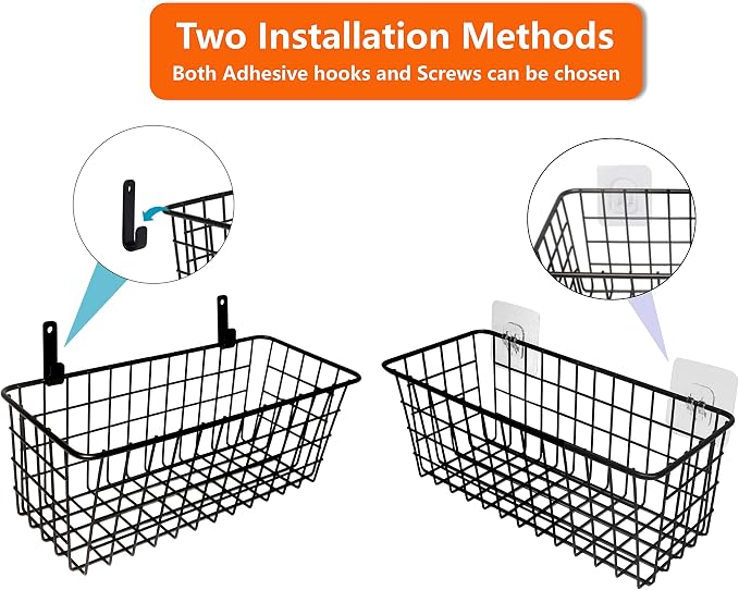 Joben Oligey 3 Set Hanging Wire Baskets, Wall Mount Fruit Basket, No Drilling - Image 2
