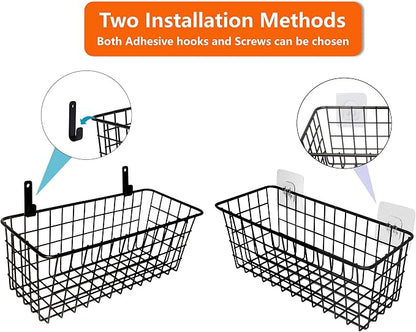 Joben Oligey 3 Set Hanging Wire Baskets, Wall Mount Fruit Basket, No Drilling - Image 2