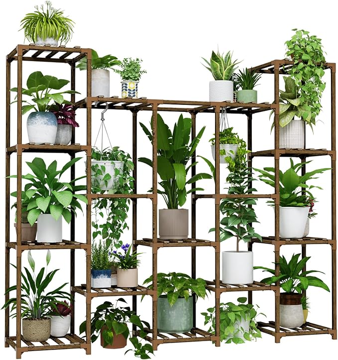 Bamworld Large Hanging Plant Stand Indoor Tall Plant Shelf Outdoor 14 Pots by Bamworld