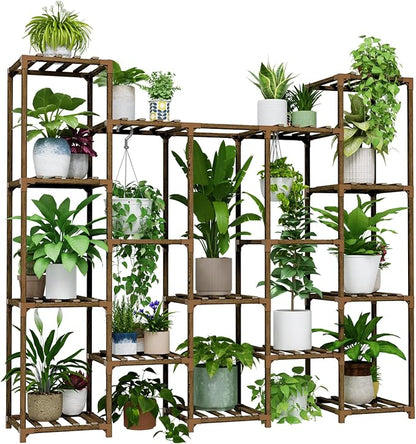 Bamworld Large Hanging Plant Stand Indoor Tall Plant Shelf Outdoor 14 Pots by Bamworld