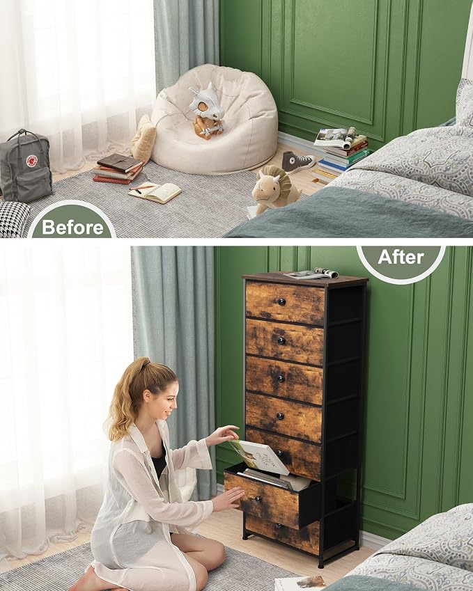 Fabric Dresser for Bedroom, 7-Drawer Tall Vertical Tower) | Wooden Top - Image 8