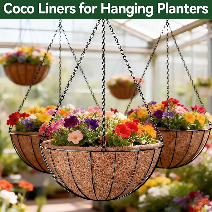 18 Inch Coco Liners for Planters, 4 Pack Hanging Basket Liners | Round Coco - Image 7