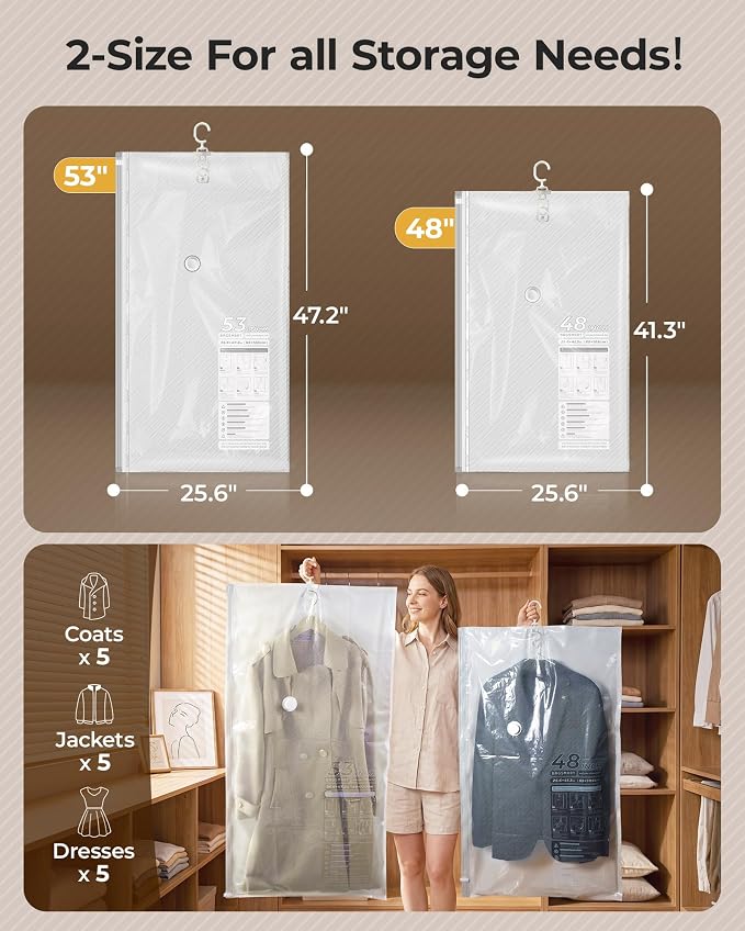 BAGSMART 4 Pack Hanging Vacuum Storage Bags - Image 4