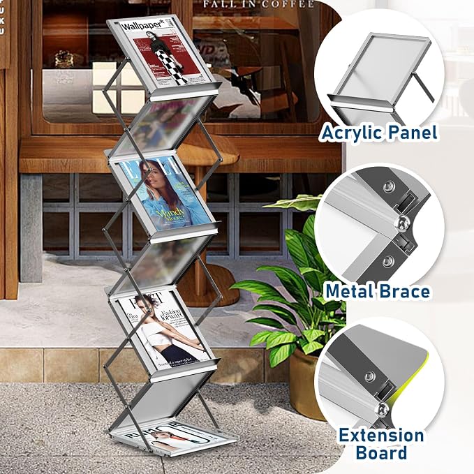 6 Pockets Foldable Aluminum Magazine Rack - Image 4
