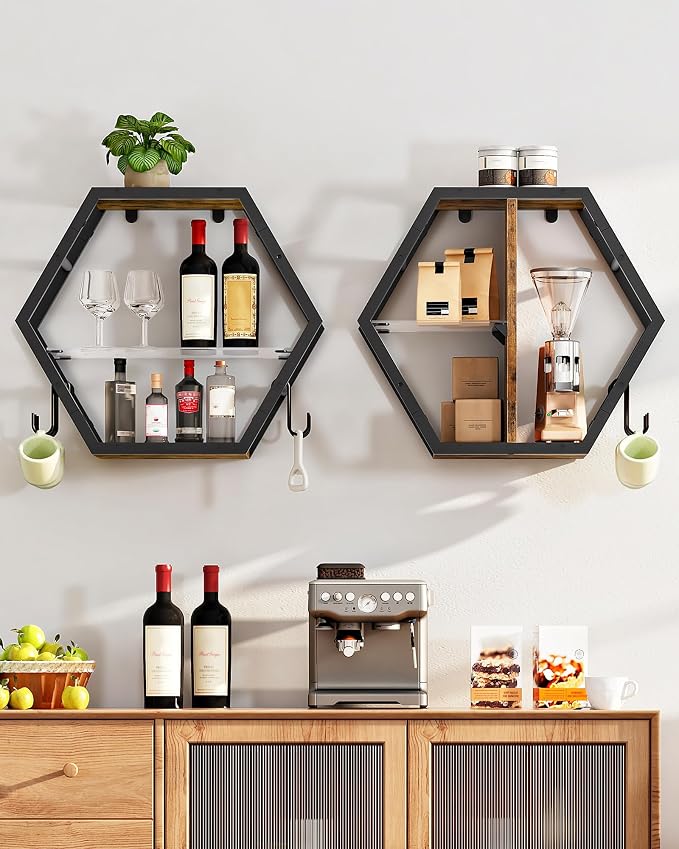 Hexagon Floating Shelves Set of 2, Glass Hanging Shelves - Image 8