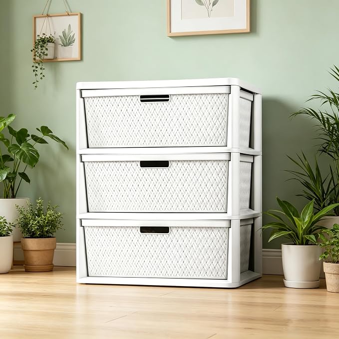 Wide 3-Drawer Plastic Storage Tower, No Tools Needed - Image 9