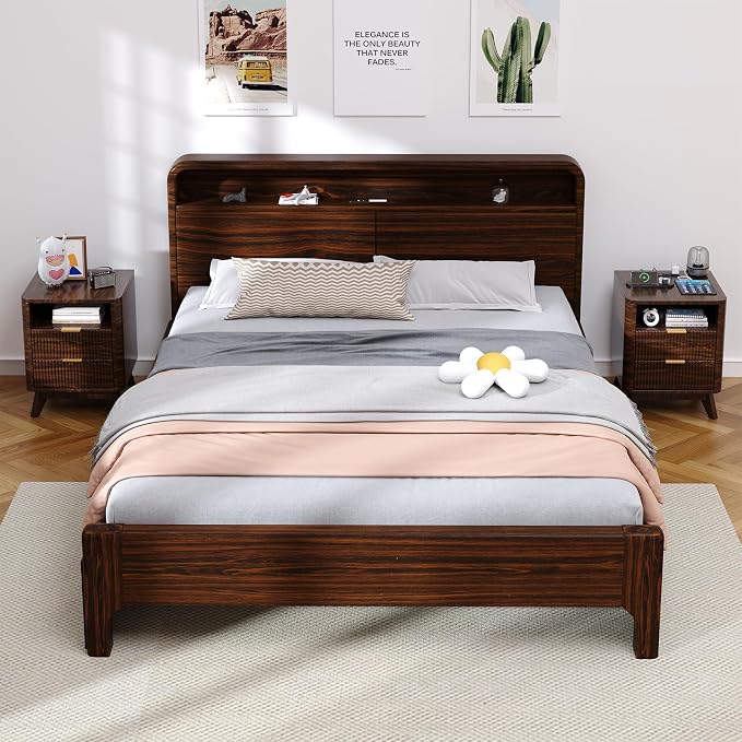 Nightstand with Charging Station, Fluted Nightstand with LED Lights, Modern - Image 7