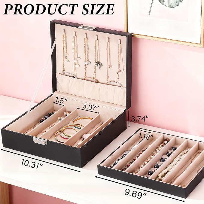 BEWISHOME Jewelry Box Organizer, 2-Layer Necklace Organizer Box, Modern Style - Image 5