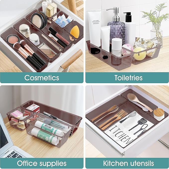 WOWBOX 25 PCS Plastic Drawer Organizer Set, 4 Sizes Desk Drawer Divider - Image 5
