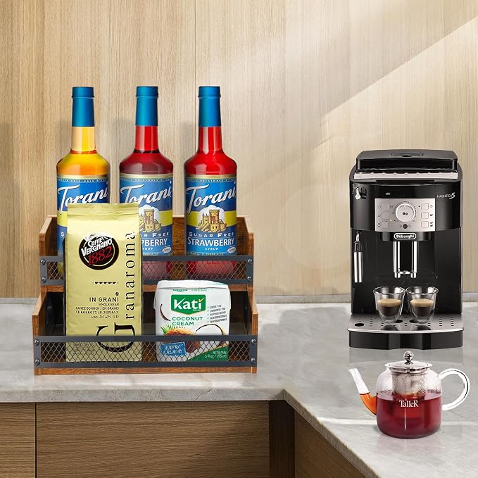 Liquor Bottle Display Shelf, Coffee Syrup Rack Organizer, 2 Step Countertop - Image 4