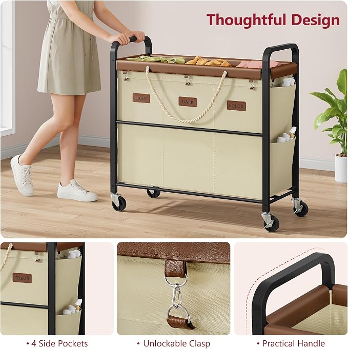 Tajsoon 148L Large Laundry Sorter 3 Section, Laundry Hamper - Image 7