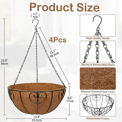 14 inch Metal Hanging Baskets for Plants Outdoor, 4 Pack Metal Wire Hanging - Image 3