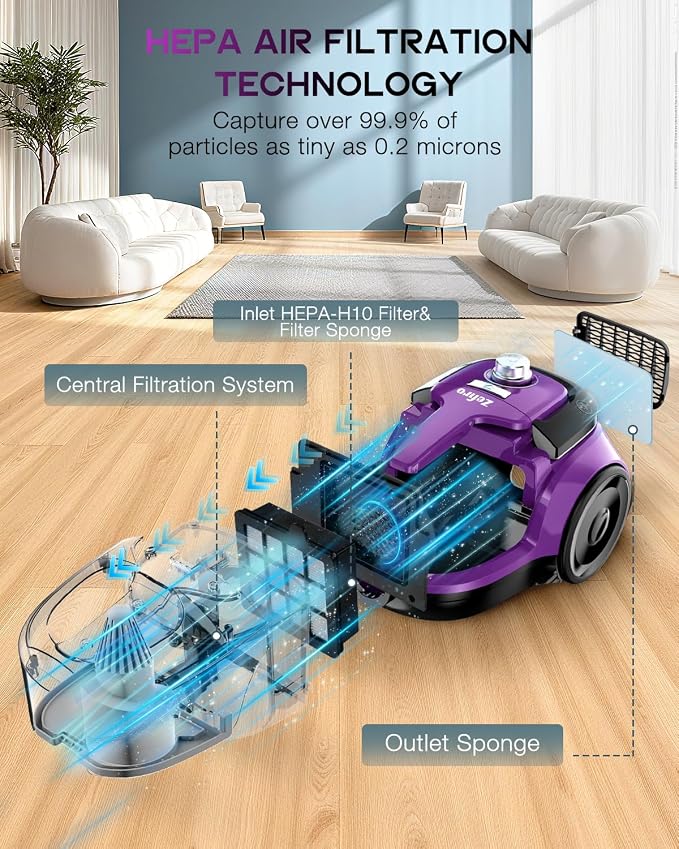 Zefiro Canister Vacuum Cleaner, Bagless Canister Vacuum - Image 3
