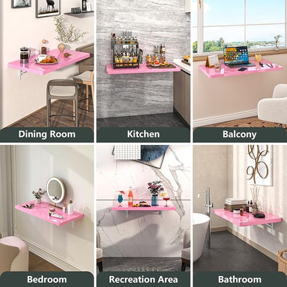 Clikuutory Wall Mounted High Gloss Folding Table, Wall Desk Fold Down - Image 4